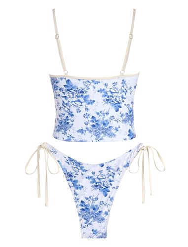Tankini Swimsuits for Women Tie Front Tummy Control Spliced Ruffles Bikini Sets Two Piece Bathing Suits
