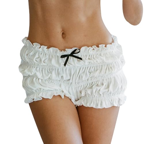 Womens Ruffle Bloomer Shorts Y2k Elastic Gingham Fruit Print Cute Frilly Lounge Sleep Pj Mini Micro Boy Shorts