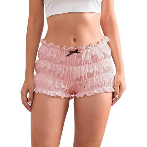 Womens Ruffle Bloomer Shorts Y2k Elastic Gingham Fruit Print Cute Frilly Lounge Sleep Pj Mini Micro Boy Shorts