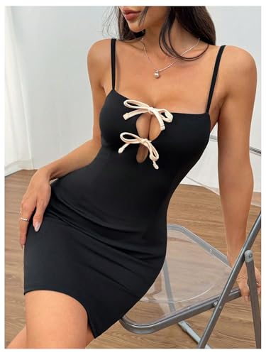 Women's Bow Tie Front Cami Dress Cut Out Sleeveless Bodycon Y2k Mini Dresses