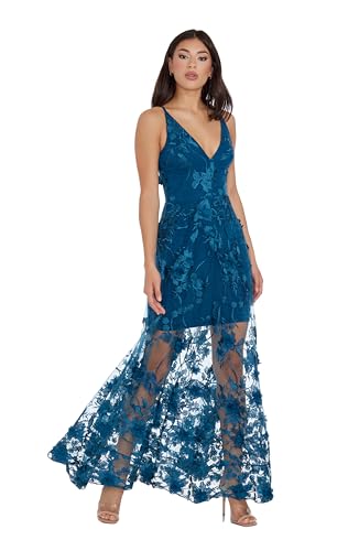 Women's Embellished Plunging Gown Sleeveless Floral Long Dress