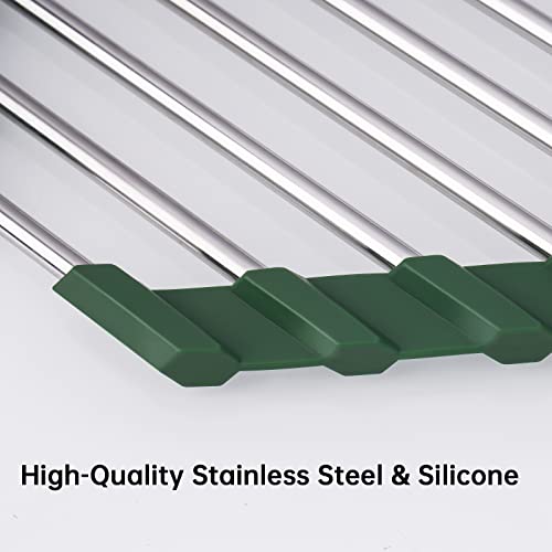 Triangle Foldable Dish Drying Rack, Small Roll-Up - Stainless Steel Over Sink Drainer for Kitchen Sink Corner, Rustproof