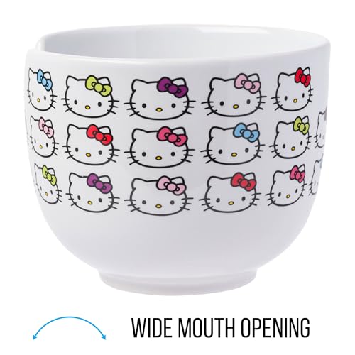 Ceramic Sanrio Hello Kitty Ramen Noodle Rice Bowl with Chopsticks, Microwave Safe