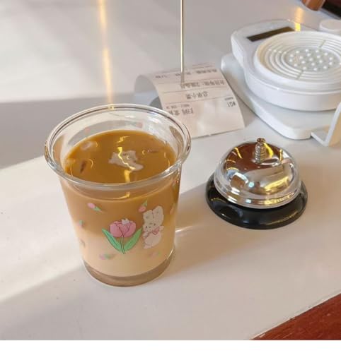 Set of 2 12 oz French Drinking Glasses Floral Juice Cup Cute Rabbit Bow Glass Cups