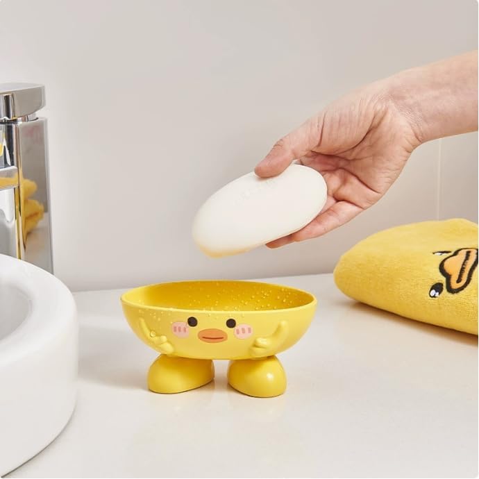 Duck Shape Soap Dish, Cute Self-Draining Soap Holder with Drain Hole