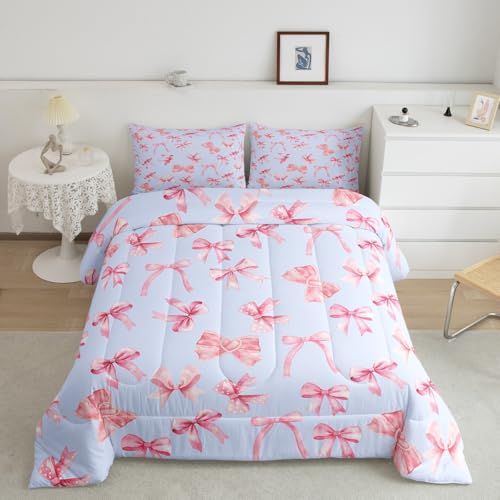 Cartoon Bowknot Comforter Set Pink Bow Tie Butterfly Knot Princess Bedding Set Floral Bow Comforter
