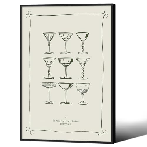 Cocktail Poster Alcohol Drink Wall Art Preppy Bar Cart Canvas Prints for Funky Bar Kitchen Wall Decor