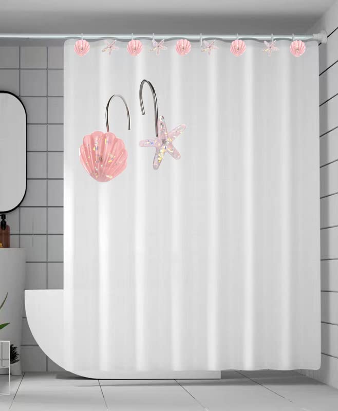 Seashell Shower Curtain Hooks, 12PCS Stainless Steel Anti Rust Starfish and Seashell Decorative Shower Hooks Ocean Theme Shower Curtain Hooks for Home Bathroom