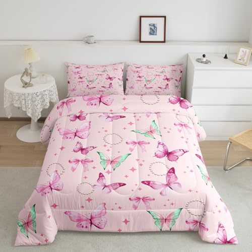 Cartoon Bowknot Comforter Set Pink Bow Tie Butterfly Knot Princess Bedding Set Floral Bow Comforter