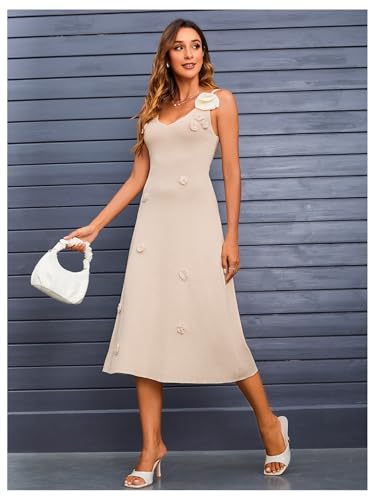 Women's 3D Flower Backless Sweater Dress Sleeveless Slim Fit Flared Hem Midi Dresses