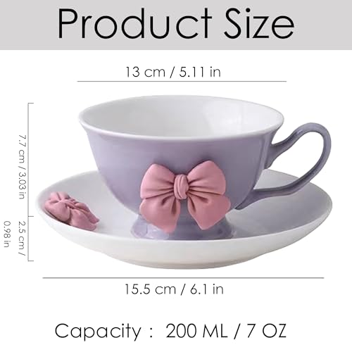 Coquette Bow Coffee Mug Personalized Set with Saucer Mug Porcelain Coffee Tea Cup 12oz