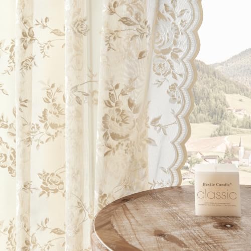 Lace Curtains 2 Panels Set Victorian Floral Sheer Curtains for Living Room Bedroom Girls Room Rod Pocket Light Filtering Romantic French Drapes Window Decor