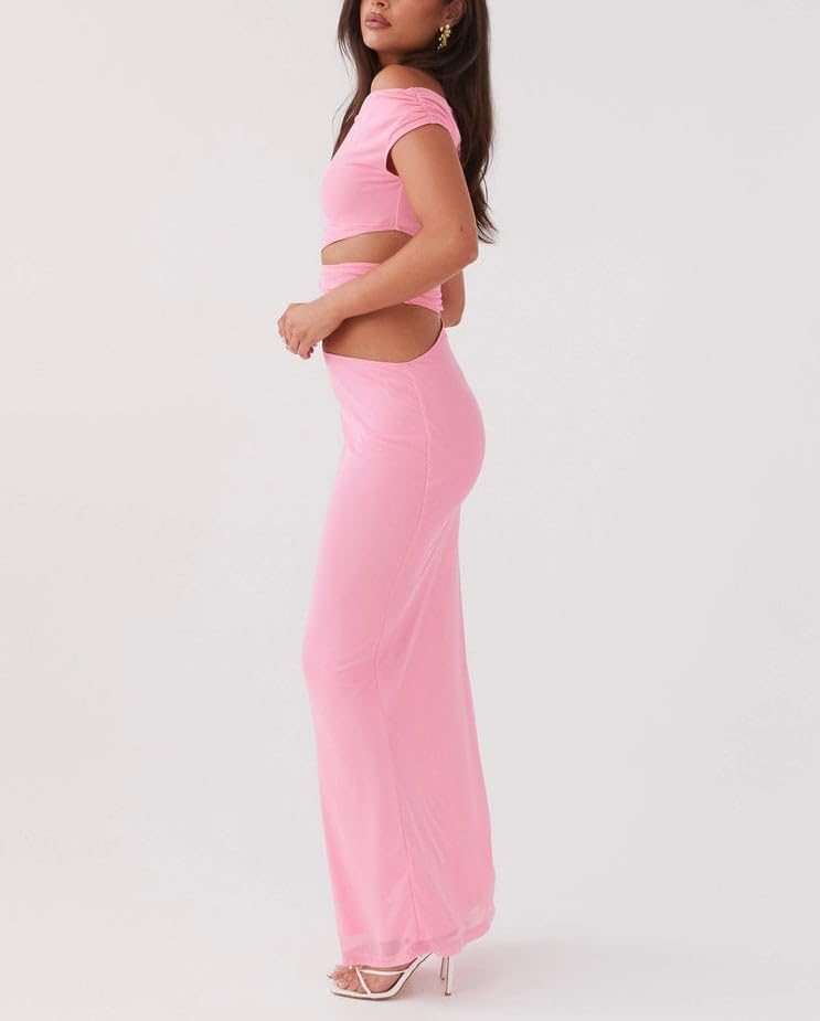 Sexy Cut Out Maxi Dress for Women Spaghetti Strap Backless Bodycon Dress Y2k Hollow Sleeveless Long Dress