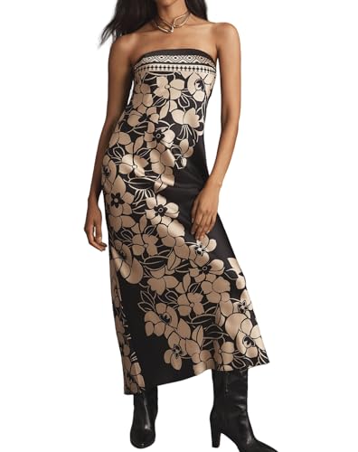 Women Floral Strapless Maxi Dress Sexy Bodycon Backless Tube Long Dress Summer Off Shoulder Cocktail Dresses