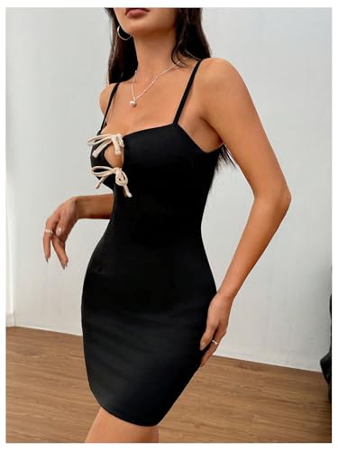 Women's Bow Tie Front Cami Dress Cut Out Sleeveless Bodycon Y2k Mini Dresses