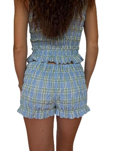 Womens Ruffle Bloomer Shorts Y2k Elastic Gingham Fruit Print Cute Frilly Lounge Sleep Pj Mini Micro Boy Shorts