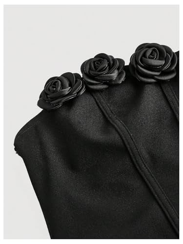 Women's 3D Flower Strapless Midi Dress Ruched Split Corset Bodycon Dresses