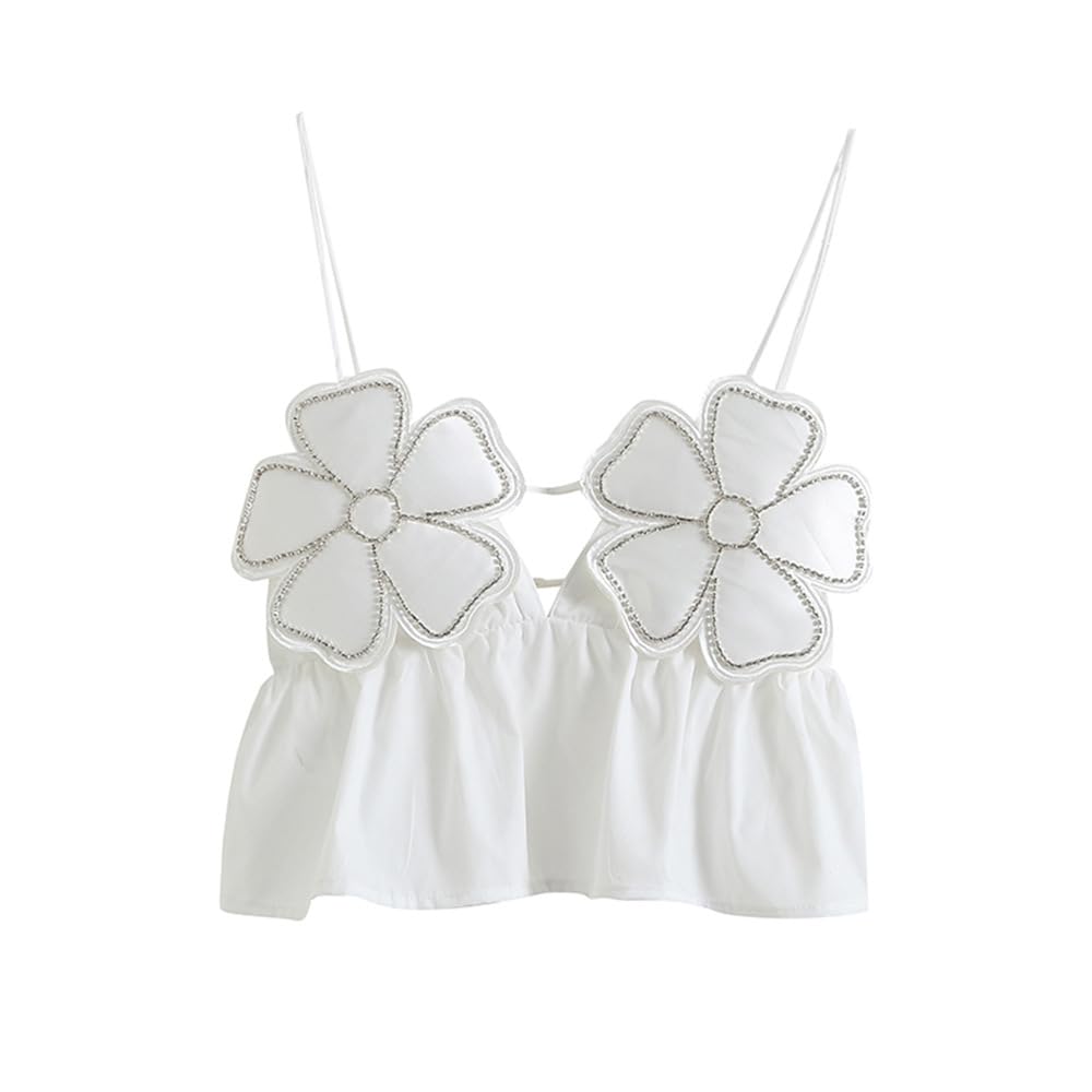 Women's Tank Tops 3D Flower Summer Sleeveless Sexy Backless Top Camisoles Y2k Going Out Party Shirt Streetwear