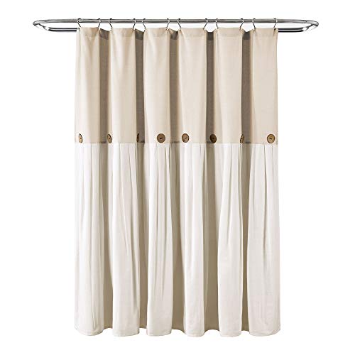 Lush Decor Linen Button Shower Curtain, 72" W x 72" L, Fabric Shower Curtains