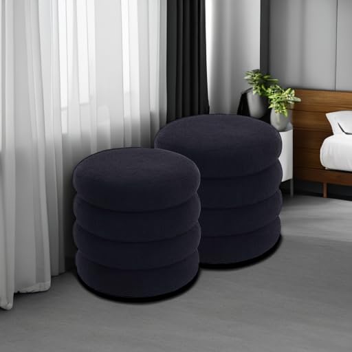 Storage Ottoman Round, Ottoman with Storage, Sherpa Ottoman Storage, (18 Inches x 16 Inches) Set of 2