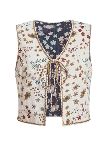 Women's Plus Size Tie Front Sleeveless V Neck Floral Print Boho Vest Tank Top