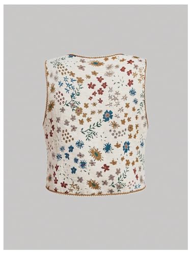 Women's Plus Size Tie Front Sleeveless V Neck Floral Print Boho Vest Tank Top