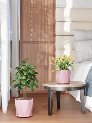 Ceramic Plant Pots Indoor, 8.6+7.1+5.5 Inch Planters with Drainage Holes and Saucers Set of 3 Large Flower Pots