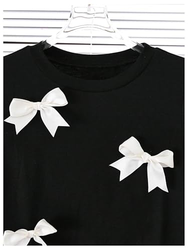 Women's Coquette Bow Tops Cute Short Sleeve Round Neck T Shirt