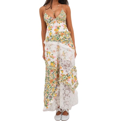 Sexy Floral Print Bodycon Dress - Vintage Graphic Patchwork Sleeveless Maxi Dress Slim Fit