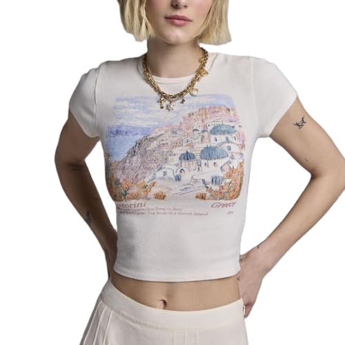 Women Hawaii Baby Tees Y2K Short Sleeve Crewneck Aesthetic Graphic Slim Fit Crop Tops