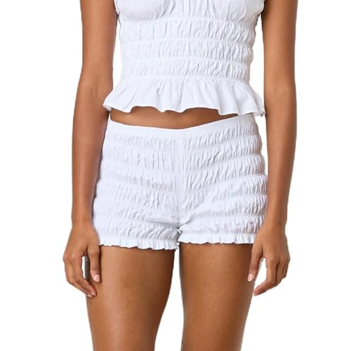 Womens Ruffle Bloomer Shorts Y2k Elastic Gingham Fruit Print Cute Frilly Lounge Sleep Pj Mini Micro Boy Shorts