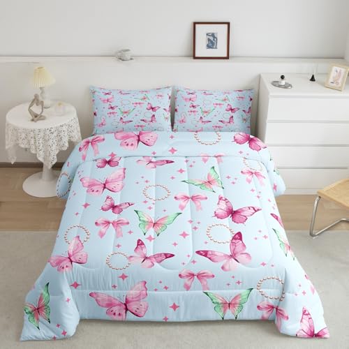Cartoon Bowknot Comforter Set Pink Bow Tie Butterfly Knot Princess Bedding Set Floral Bow Comforter