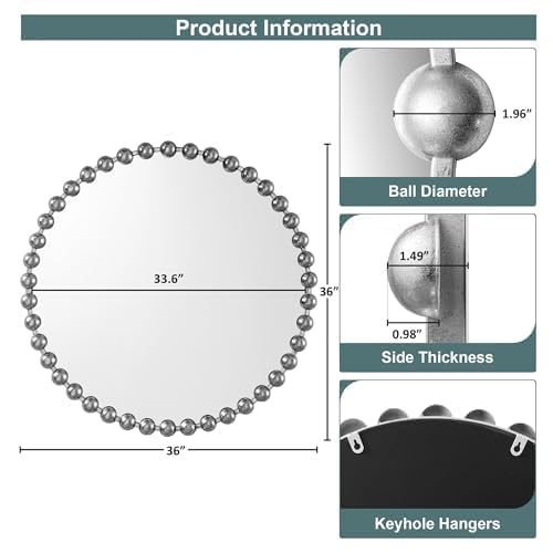Metal Spherical Frame Round Mirror 36" Diameter