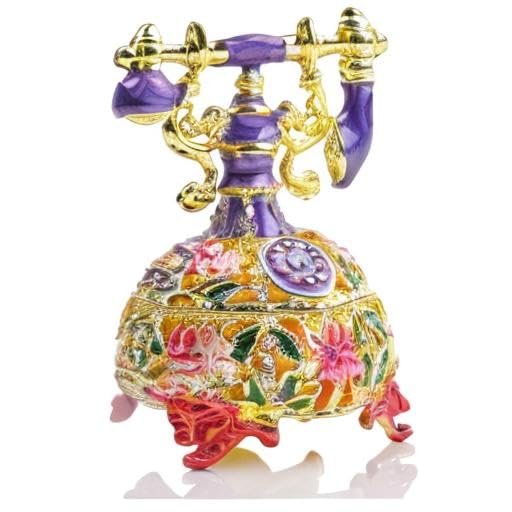 Hand Painted Enameled Decorative Telephone Hinged Jewelry Trinket Bo