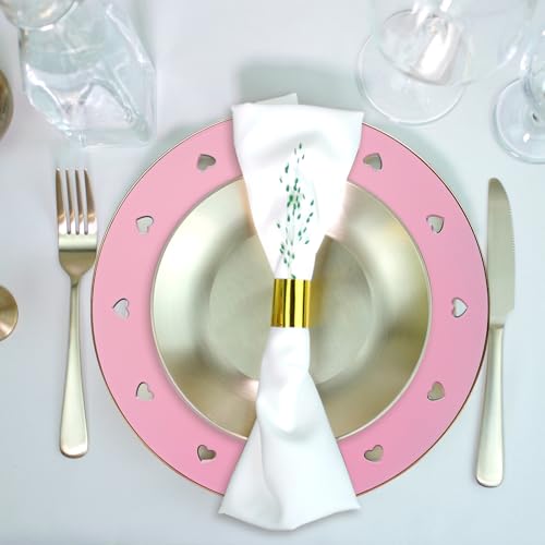 Round 13" Pink Charger Plates, Heart Hollow Chargers for Dinner Plates with Golden Border