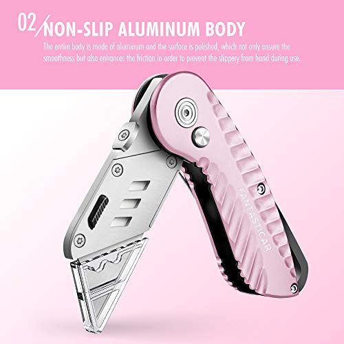 Folding Utility Knife, Cute Metal Box Cutter with Extra 5 Sharp Blades, Quick Blade Change, and Preminium Gift Packaging, for Cardboard Opener, Paper Cutter