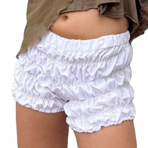 Women Y2k Ruffle Bloomer Shorts Slim Fit Sexy Smocked Lolita Short Pants Pj Lounge Boxers Micro Shorts Bottoms
