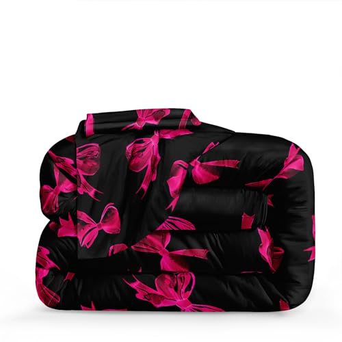 Pink Bowknot Comforter Set 4 Pcs Bow Tie Princess Bedding Blush Red Cherry Bed Quilt