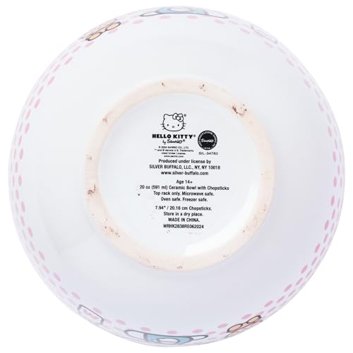 Ceramic Sanrio Hello Kitty Ramen Noodle Rice Bowl with Chopsticks, Microwave Safe