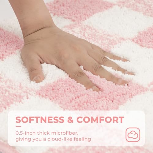 Checkered Bathroom Rugs, Fluffy Rug, Absorbent Microfiber Ultra Soft Bath Mat Washable, Non-Slip Bath Mats for Bathroom, Cute Floor Mat