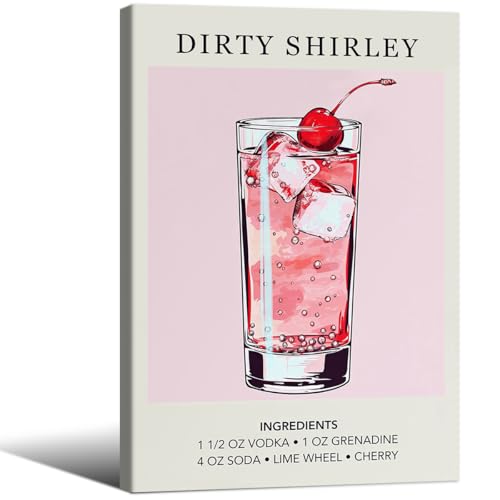 Cocktail Poster Alcohol Drink Wall Art Preppy Bar Cart Canvas Prints for Funky Bar Kitchen Wall Decor
