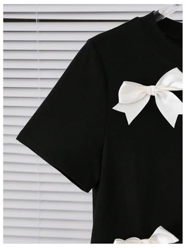 Women's Coquette Bow Tops Cute Short Sleeve Round Neck T Shirt