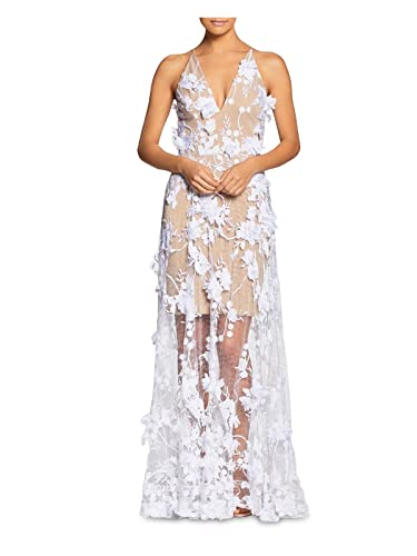 Women's Embellished Plunging Gown Sleeveless Floral Long Dress