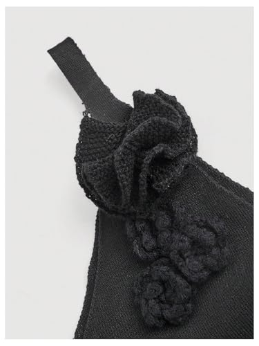 Women's 3D Flower Backless Sweater Dress Sleeveless Slim Fit Flared Hem Midi Dresses