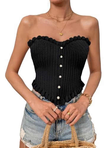 Women's Pearl Strapless Tops Summer Asymmetrical Tube Tops