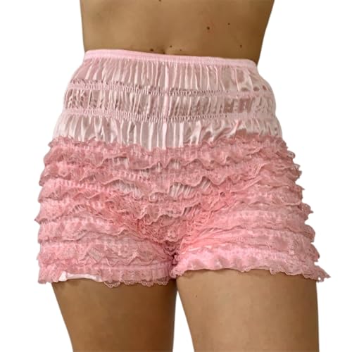 Womens Ruffle Bloomer Shorts Y2k Elastic Gingham Fruit Print Cute Frilly Lounge Sleep Pj Mini Micro Boy Shorts