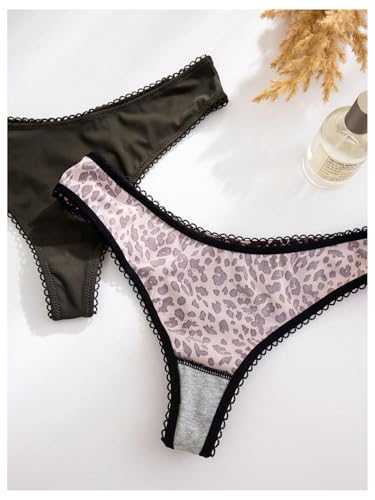 Women's 5 Pack Leopard Print Thongs Low Rise Panties Underwear Sets