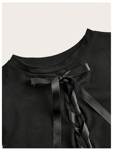 Women's Y2k Bow Tie Front T Shirt Short Sleeve Crew Neck Coquette Crop Tops