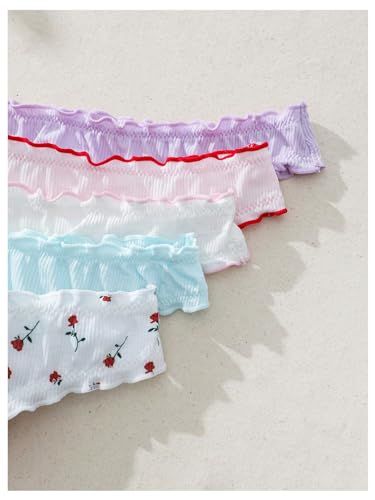 Women's 5 Pack Cute Underwear Ruffle Panties Low Rise Thong Set