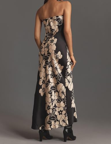 Women Floral Strapless Maxi Dress Sexy Bodycon Backless Tube Long Dress Summer Off Shoulder Cocktail Dresses